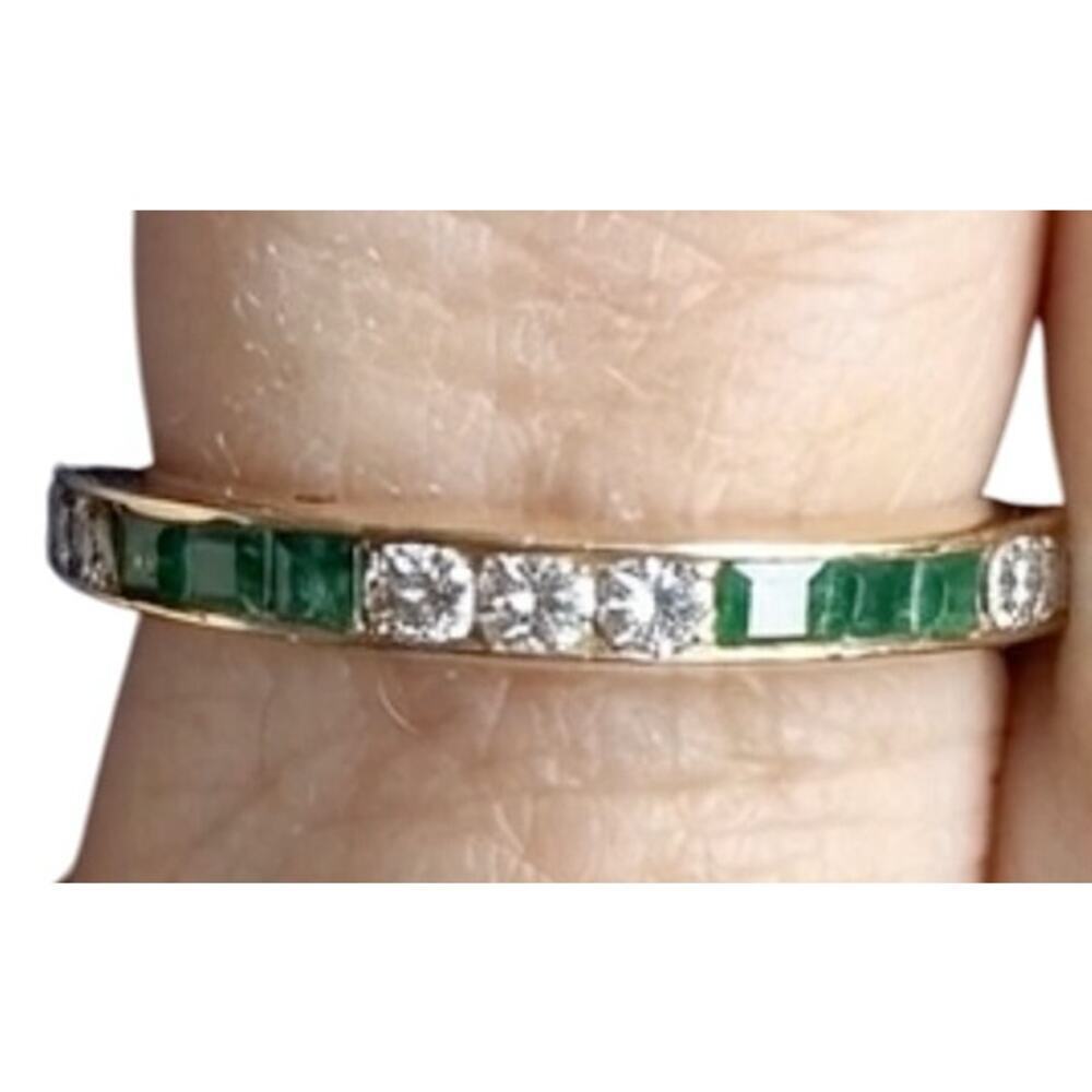 Bailey Banks Biddle 2CT TOTAL Emerald/Diamond 14KT Yellow Gold Eternity Ring 5 - Picture 10 of 13